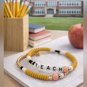 2 Piece Plunder Design “TEACH” Beaded Bracelet Set | Teacher Bracelet Stack New